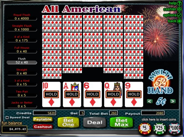 Alle Amerikaanse Poker 52 Handen Screenshot