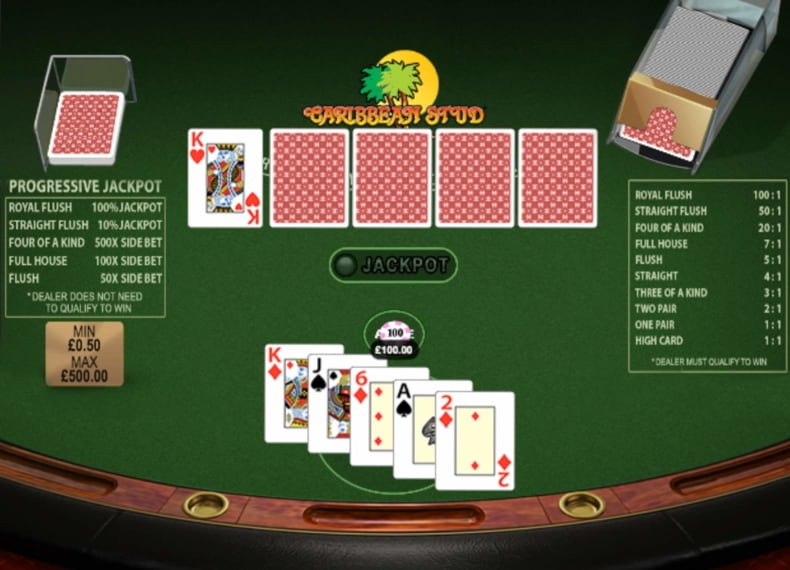 Karibska progresywna odmiana pokera. Zrzut ekranu