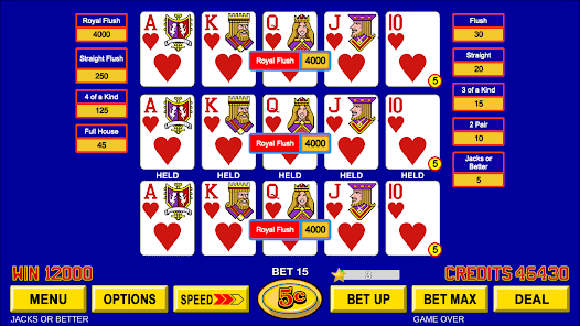 Jacks or Better Multi-Hand Poker: Screenshot