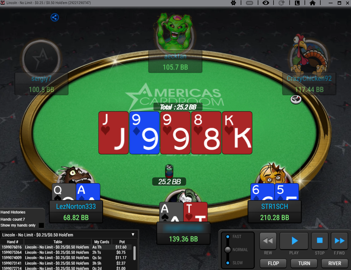 Americas Cardroom replayer screenshot