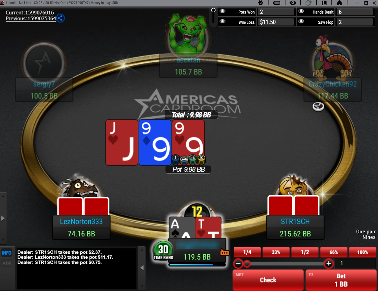 Americas Cardroom table screenshot