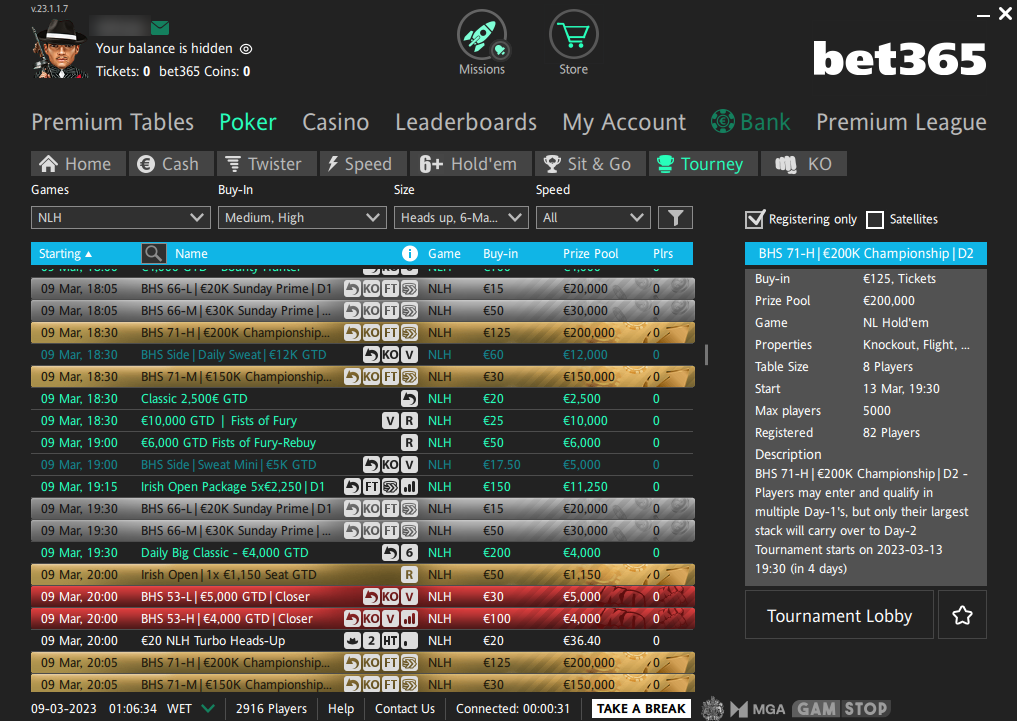 Bet 365 lobby screenshot