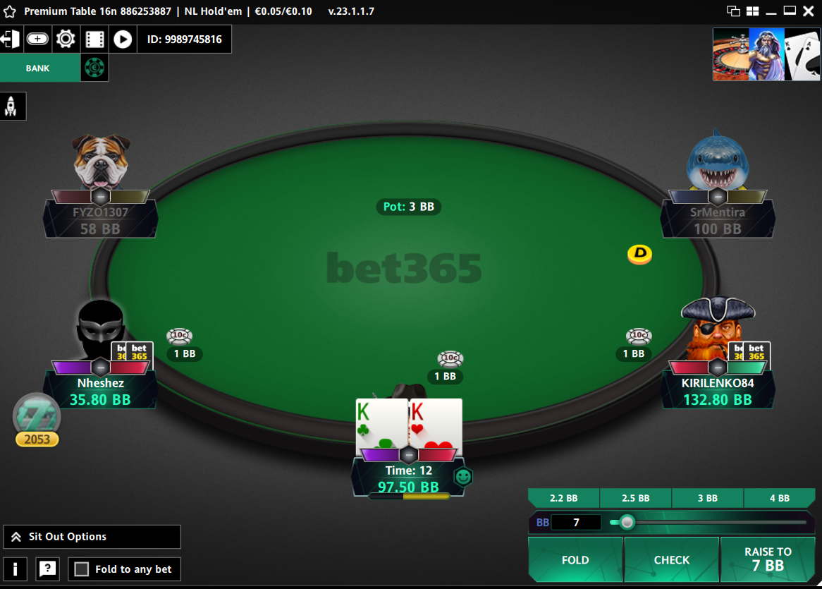 Bet 365 table screenshot