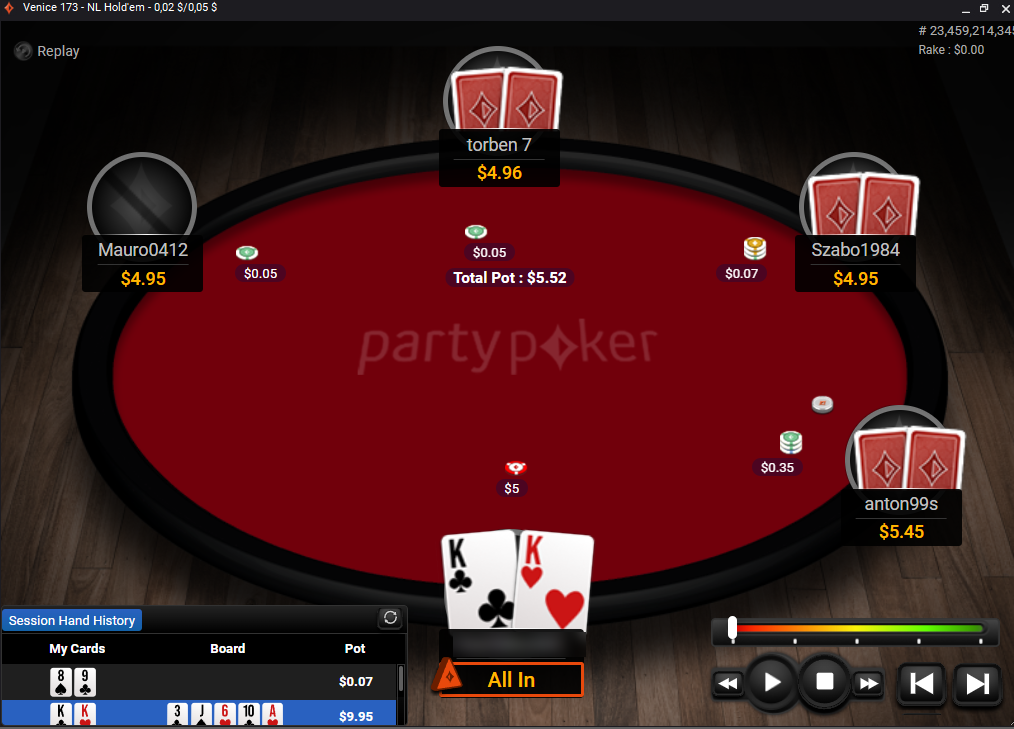 Partypoker replayer screenshot