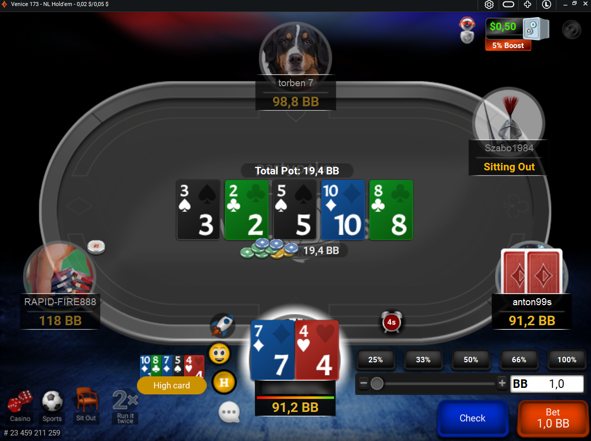 Partypoker table screenshot